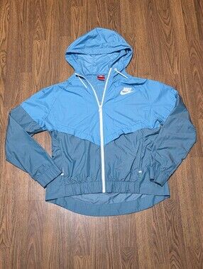 Nike Windrunner Jacket Women’s Large Blue Colorblock Hooded Full Zip Lightweight